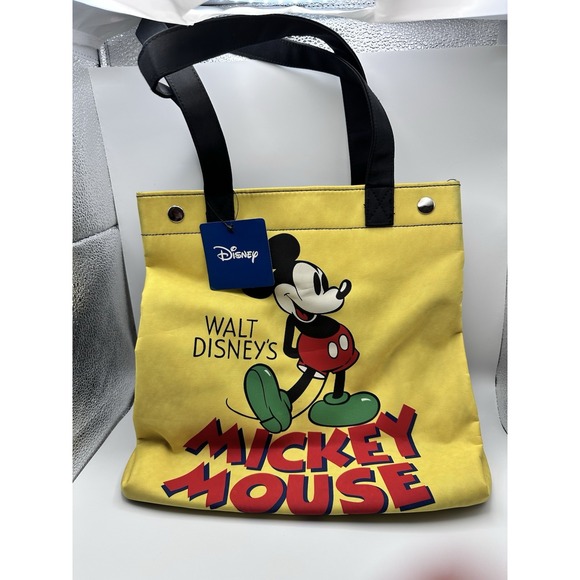 Disney Mickey Mouse Yellow Nylon Tote 12"x12"x5" W/ Umbrella & Zipper Pouch NWT - Picture 2 of 7